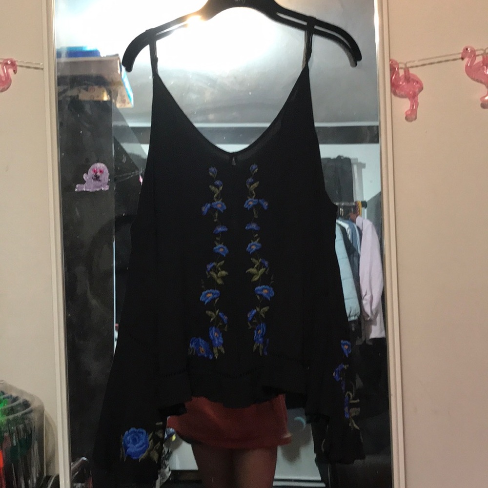 America Eagle black floral off the shoulder top